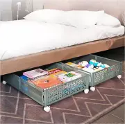 Under Bed Storage with Wheels - 2 pack - Collapsible Underbed Bluish Gray