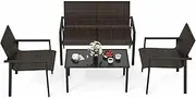Costway 4 Pieces Patio Furniture Set, Heavy Duty Galvanized Metal Frame Outdoor Wicker Table and Chairs Set, for Small Space, Balcony, Poolside, Backyard