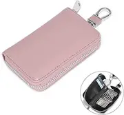 Car Key Bag,Faraday Leather Pouch for Car Keys,Car Key Signal Blocking Case,Car Home Key Organizer Bag with Zip and Rotatable Hook (Pink)