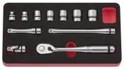 Nepros NTB311C, 3/8"sq. Socket Wrench Set (6pt.) Metric (11pcs.)