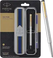 [PARKER] Moments Vector Gold Trim Roller Ball Pen (Silver)