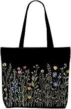 Decohim Floral Butterfly Canvas Tote Bag Boho Canvas Bag with Pocket for Work Office Women Girl Christmas Birthday Gifts