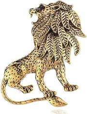 [AIMALL] Elegant Antique Gold Plated Lion King Brooch, Fashionable Statement Jewelry with Textured Mane, Alloy Bronze Lion Shape Pin, 2.2 x 1.5 Inches