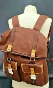 Bodhi Vintage Army Shoulder Chocolate Canvas & Leather Backpack NWT