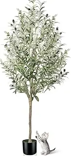 Shanghigh Artificial Olive Tree – 180cm/6FT Tall Faux, Decoration Olive Silk Plant with Fake Moss, Large Lifelike Faux Plant in Pot, Potted Olive Tree for Modern Home Office Indoor Outdoor Decor, Gift