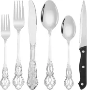 24 Pieces Silverware Set for 4, Retro Royal Flatware Set with Steak Knives