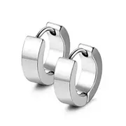 Silver Huggie Hoop 11mm Stainless Steel Square Sleeper Earrings