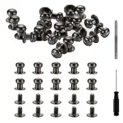 30 Pcs Round Head Button Studs 8mm Leather Punch Screwdriver, Black