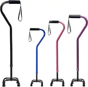 Quad Walking Cane Adjustable Stick Men & Women and Seniors - Lightweight & Sturdy with 4-Pronged Base for Extra Stability Balance,Self Standing and Foam Padded Offset Handle for Soft Grip
