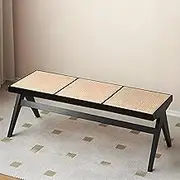 GUAWJRZDP Farmhouse Wood Bench, Dining Bench, Rattan Bench, Kitchen Bench, with Rattan Top and Solid Wood Frame, Rustic Bench for Bedroom Living Room Hallway(Black)