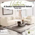 4 Seater Sofa Velvet Sofa Couch Set Upholstered Modern Lounge Cream/Olive