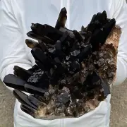 8LB Natural Beautiful Black Quartz Crystal Cluster Mineral Specimen Rare