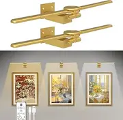 2 Pack 18-Inch Picture Lights, Rechargeable Wall Light with Remote, Wireless Dimmable Art Display Lamp with Timer Painting Frame Light for Wall Pictures, Frames, Gallery, Dartboard (Gold)