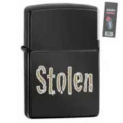 Zippo 28834 stolen black ebony laser two tone full size Lighter + FLINT PACK