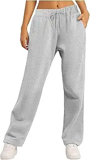 [Generic] Women’s Fleece Lined Sweatpants Open Bottom Baggy High Waist Athletic Pants Straight Wide Leg Elastic Drawstring Pants