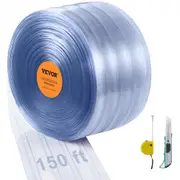 VEVOR Strip Curtain, 4572 cm Length x 20 cm Width x 2 mm Thickness, Clear Ribbed PVC Curtain Strip Door Bulk Roll, Plastic Door Strips for Doorways of