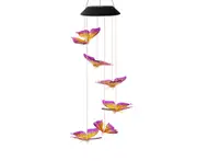 L12 Solar Purple and Yellow Butterfly Wind Chimes Light Outdoor Garden Lamp