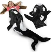 Cozy Whale Blanket for Kids Pocket Style Kids Tail Blanket Soft Plush