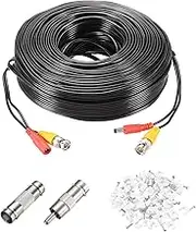 uxcell BNC Video Power Cable,60m/197ft All-in-One Security Camera Wire Cord DC Extension Wire for CCTV Security DVR Camera System Installation Plug & Play Cord,1 Set Black