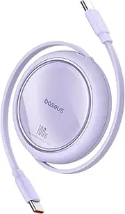 Baseus USB C Cable, Mini 100W Retractable USB C to USB C PD 5A Fast Charging Cable, 4-Stage Length Preset USB Type C Charger Cable for iPhone 15/Pro/Plus/Pro Max, MacBook, iPad Pro, Samsung (Purple)