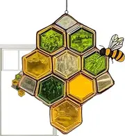 Bee Sun Catcher - Acrylic Honey Bee Decor | Honeycomb Pendant, Decorative Nature-Inspired Sun Catcher for Window Kitchen Garden Kids Room