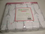 Jak & Jemma Home Twin Sheet Set PARIS Eiffel Tower Bird Cloud ~ Grey Pink Aqua