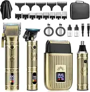Professional Hair Clippers for Men, Cordless Beard Trimmer, Nose & Ear Hair Trimmer, Electric Shavers Barber Kit with LED Display, Hair Cutting Kit with Case, for Barber, Mens Gift