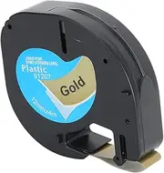 12mm x 4m Black on Gold Compatible Labelling Tape Replacement for Letratag Labellers