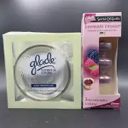 Glade Scented Oil Candles Glass Candle Holder NIB & Dewberry Dream candles