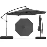 Costway 3m Outdoor Offset Umbrella Cantilever w/Base & 360° Tilt Patio Canopy Parasol for Garden Beach Deck Grey