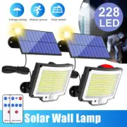228 LED Motion Sensor Solar Wall Garden Light Security Lamp w/ Remote Waterproof