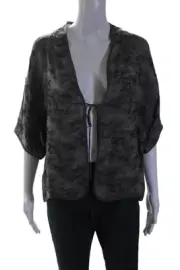 Eileen Fisher Womens Linen Short Sleeve Tie Front Light Jacket Gray Size S