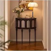Hallway Table Half Moon Console Table, Solid Wooden Entry Table with Smart Sensor Light, Small Entryway Table, Modern Home Decor Console Tables for Hallway Slim(Black)