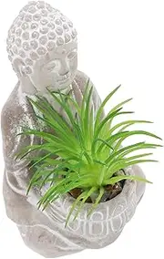 Totority Buddha Shaped Cement Statue with Faux Succulent Plants Weather Resistant Buddha Figurine for Outdoor Garden and Indoor Decor Versatile Decorative Ornament for Serene Atmosphere
