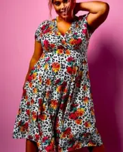 Torrid 20 Betsey Johnson White Leopard Puff Sleeve Midi Plus Dress 2X NWT