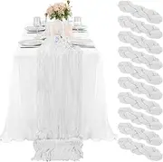 10 Pcs White Cheesecloth Table Runner 10FT, Gauze Cheese Cloth for Wedding Reception Rustic Sheer Bridal Shower Birthday Party Boho Table Decoration, Romantic Wedding Runner