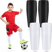 [COMNICO] Shin Guard Sleeves, 2 Pairs Soccer Shin Guard Covers Soft Breathable Black and White Calf Shin Guard Socks with lnsert Pocket for Men Beginners Youth Adult Soccer Sports