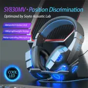 SOYTO SY830MV Wired Gaming Headset w/Mic, 3.5mm/USB, RGB Lights, Bass HD Sound