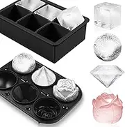 LINZOM 2-Pack Ice Cube Trays, Silicone Ice Tray, Ice Ball Maker with Lid, Built-in Funnel & Large Ice Cube Tray, Sphere, Rose, Diamond Molds for Whiskey, Cocktails & DIY