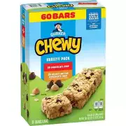 Quaker Chewy Variety Pack, Chocolate Chip and Peanut Butter Chocolate Chip 60 ct