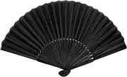 BlingKingdom Black Folding Hand Fan Classic Style Silk Fabric Bamboo Ribs Held Foldable for Wedding, Party Favor, Performance, Dance, Home Decorations, Festival, Gift