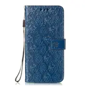 Pressed Printing Rattan Flower Pattern Horizontal Flip PU Leather Case for Huawei Y6 2017 , with Holder & Card Slots & Wallet & Photo Frame (Dark Blue)
