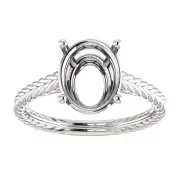14K Gold Oval Cut Solitaire Ring Setting - Braided Style Ring Mounting