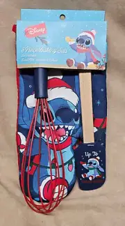Stitch Christmas Holiday 3 Pc Baking Set Mele Kalikimaka Whisk Spatula Oven Mitt