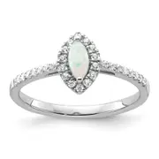 14k White Gold 1/5 Ct. Lab Grown Diamond VS/SI+ G+ and Lab Created Opal October Birthstone Ring