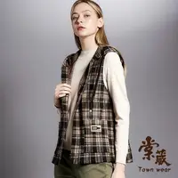 在飛比找momo購物網優惠-【TOWN’WEAR 棠葳】滿版方格連帽毛呢背心外套(中大尺