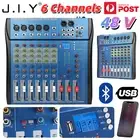 JIY 6 Channel Audio Mixer Bluetooth 48V Sound Console DJ Stereo Mixing LCD USB