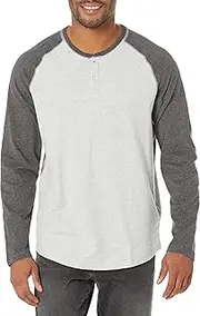 [Amazon Essentials] Men's Regular-Fit Long-Sleeve Henley Shirt (Available in Big & Tall), Charcoal Light Grey Heather, X-Small