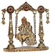 Metal Lord Radha Krishna Idol statue for Car Dashboard-8 cm