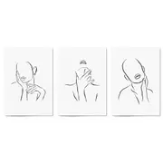 Set of Female Faces Minimal Line Drawings Wall Art